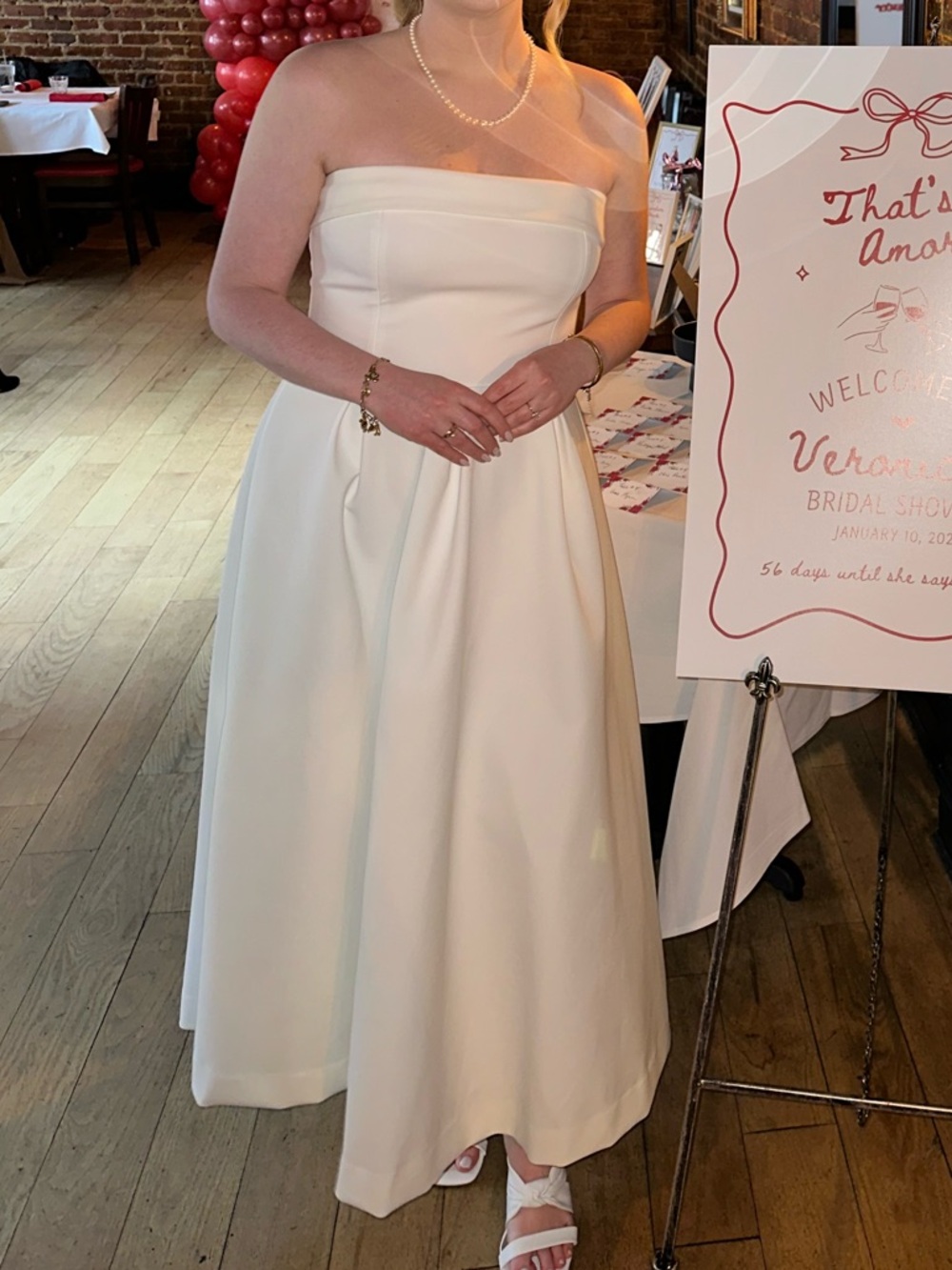 Strapless Ivory Midi Dress with Pleated Skirt - Picture 3 of 4